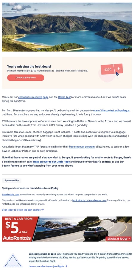 email newsletter examples: Scotts Cheap Flights