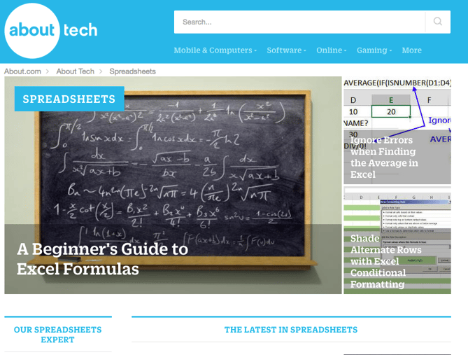 about.com spreadsheets