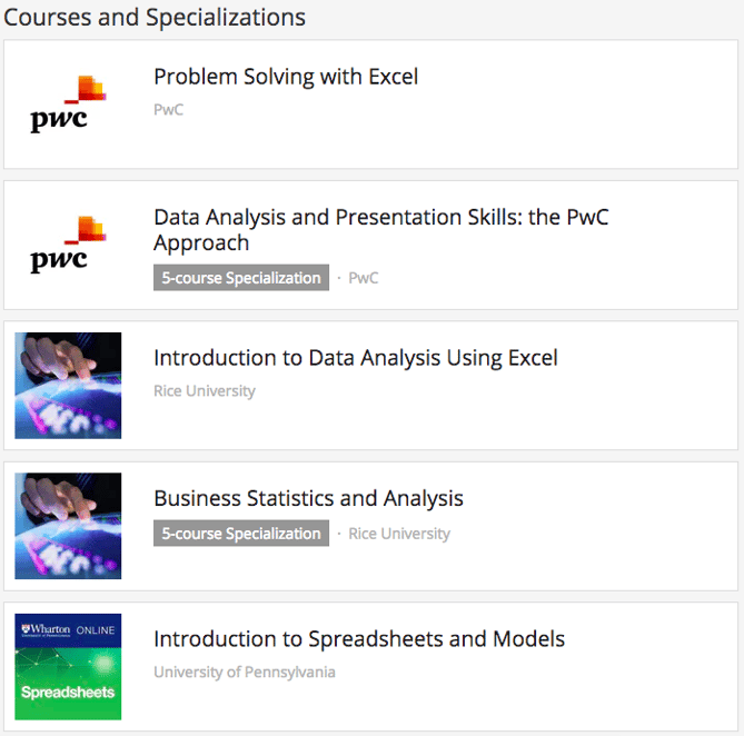 Coursera Excel courses