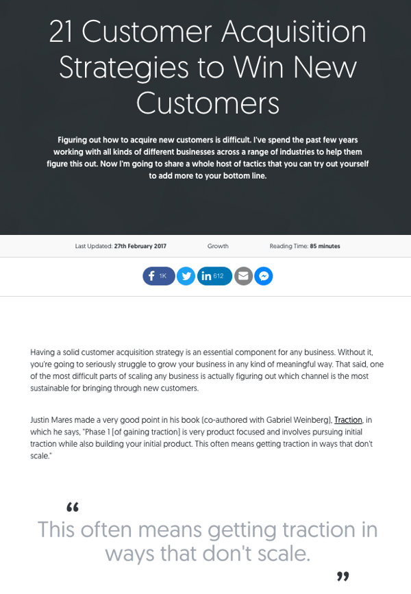 Pillar page on customer acquisition strategies by Matthew Barby