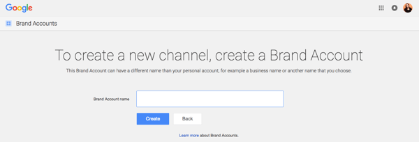create a brand account in youtube