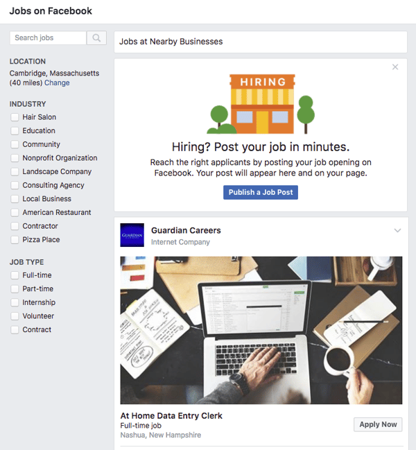 Jobs on Facebook, a recruitment tool for facebook business pages