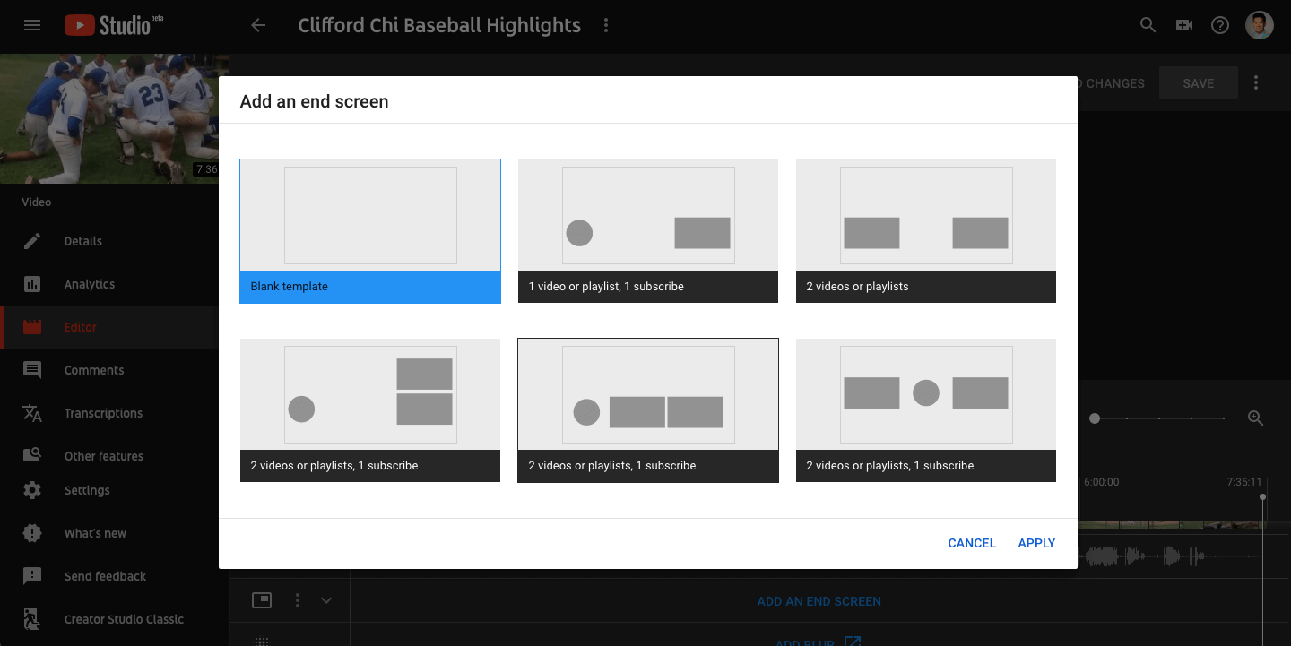 YouTube Studio End Screen Templates