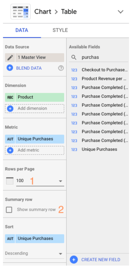 how to connect data sources to google data studio: rows