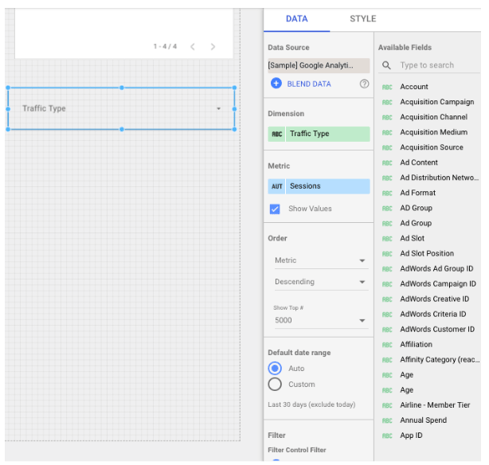 google data studio tips: panel