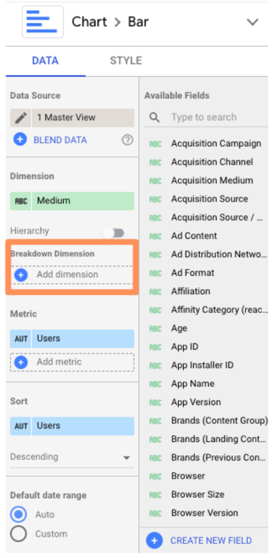 google data studio tips: bar chart dimensions