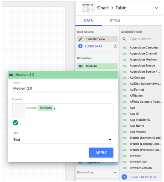 google data studio tips: upper formula