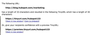 TinyURL results page
