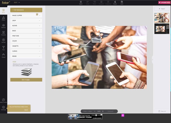 Fotor Photo Editing Interface