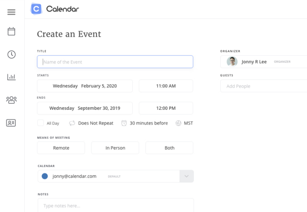 Create an Event page on Calendar website