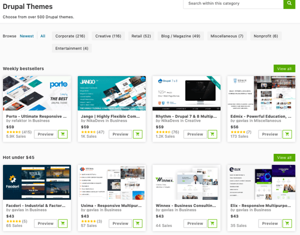 Drupal premium themes available in ThemeForest marketplace