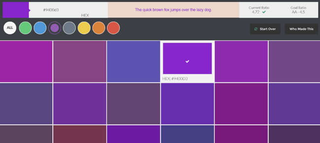 shades of purple which have a minimum color contrast ratio against a peach background