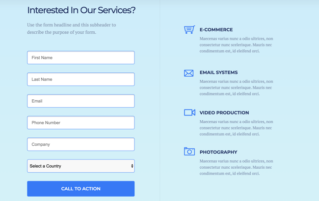 Lead generation form template: consulting services 