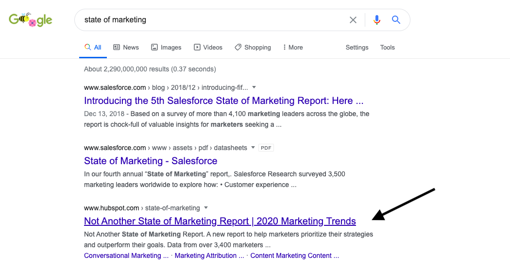 state of marketing search engine results page