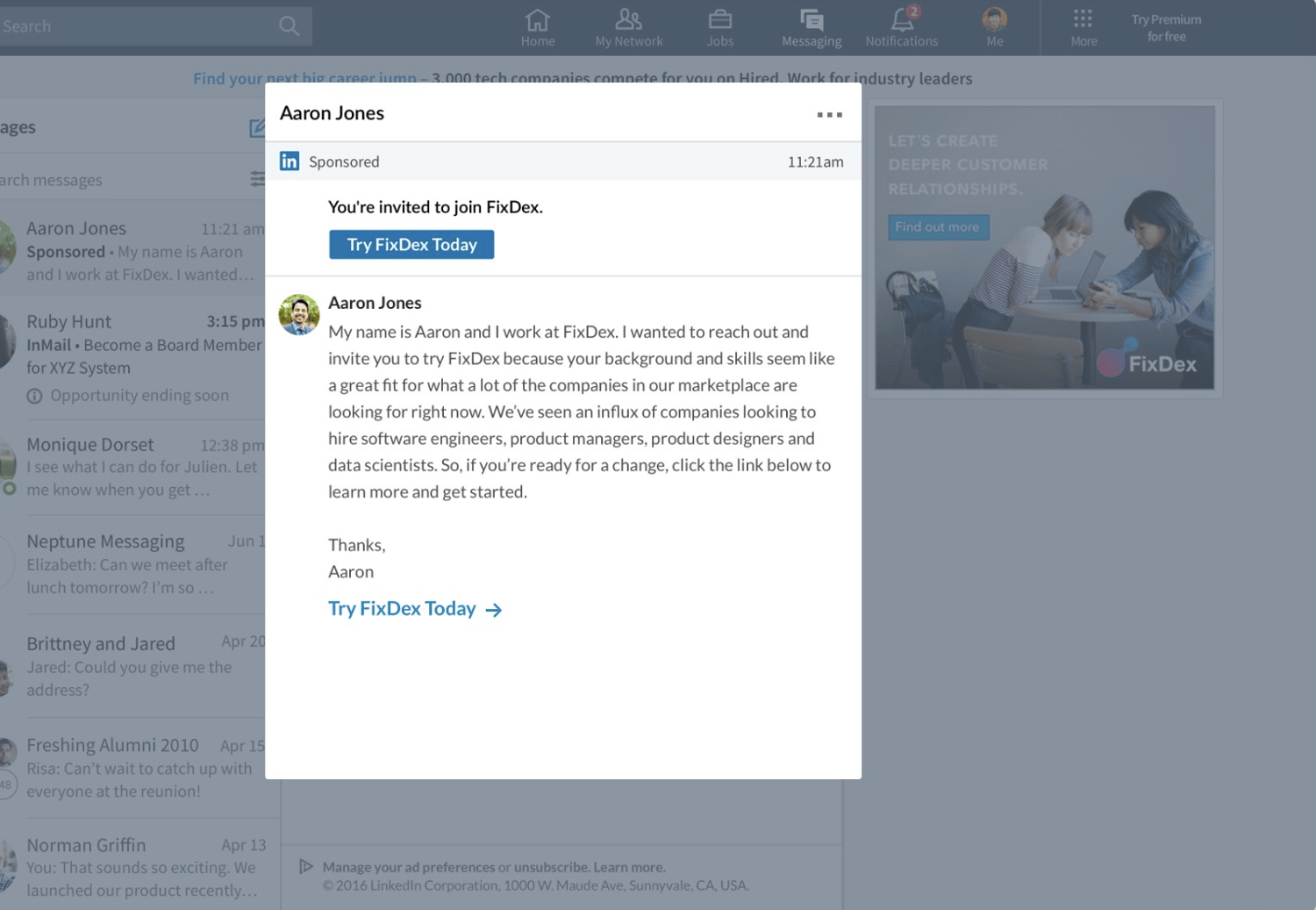 type of linkedin ad message ads