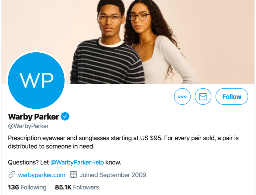 twitter ecommerce marketing example - warby parker