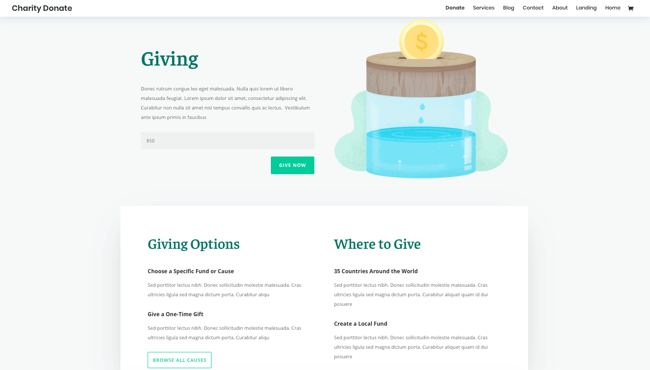 Charity Donate page available in Divi's Charity layout pack