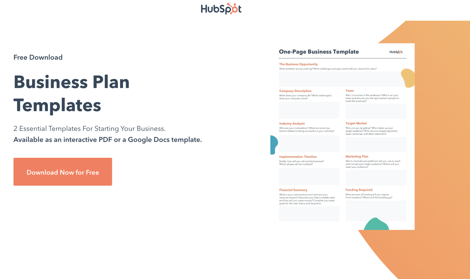 hubspot free editable business plan pdf template