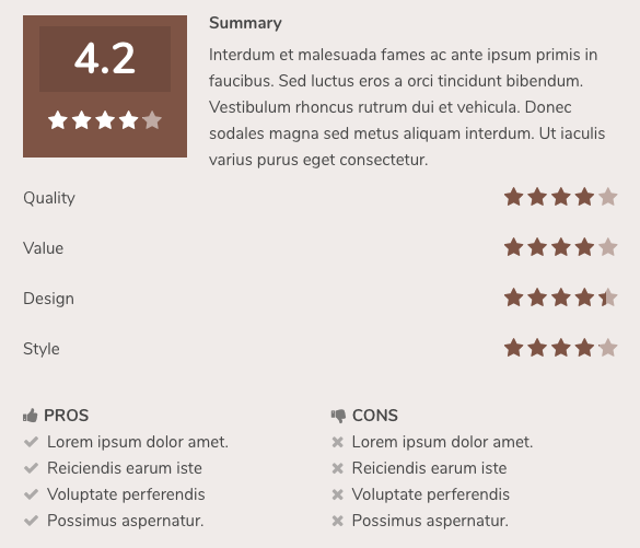 Xiaomi template with star ratings available with WP Review Pro plugin