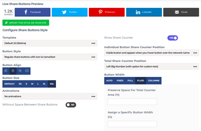 Easy Social Shares plugin preview tool