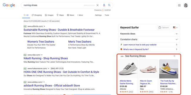 types of google ads google shopping ads