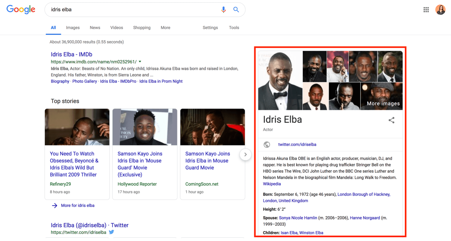 search results page for idris elba search