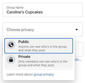 privacy options for facebook groups