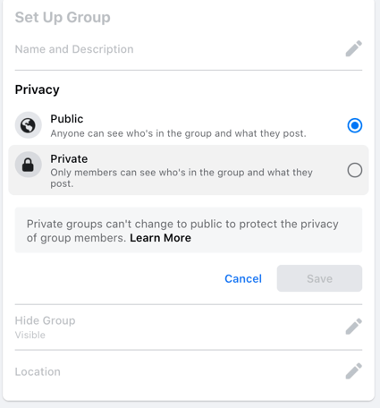 changing your group to private on facebook