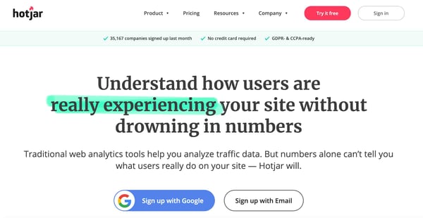 marketing analytics tools hotjar example