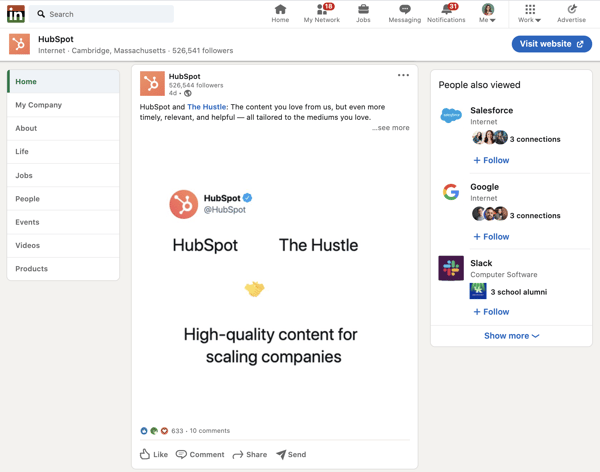 hubspot linkedin company page
