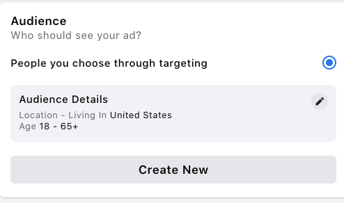 The Audience section of the form when you fill out a Facebook ad