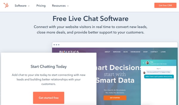 hubspot free live chat software, proactive live chat tool example