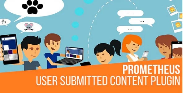 prometheus user submitted content wordpress plugin featuring animated people using technology to communicate