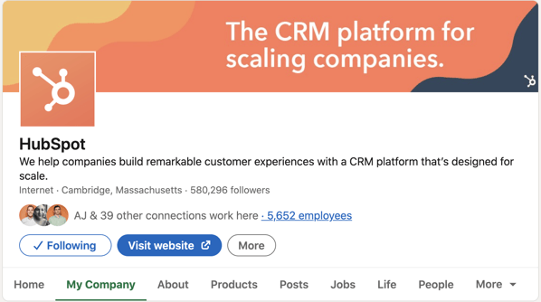 HubSpot LinkedIn company page