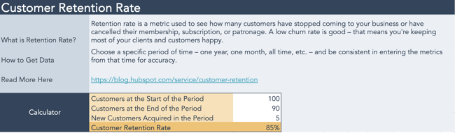 customer retention rate calculator