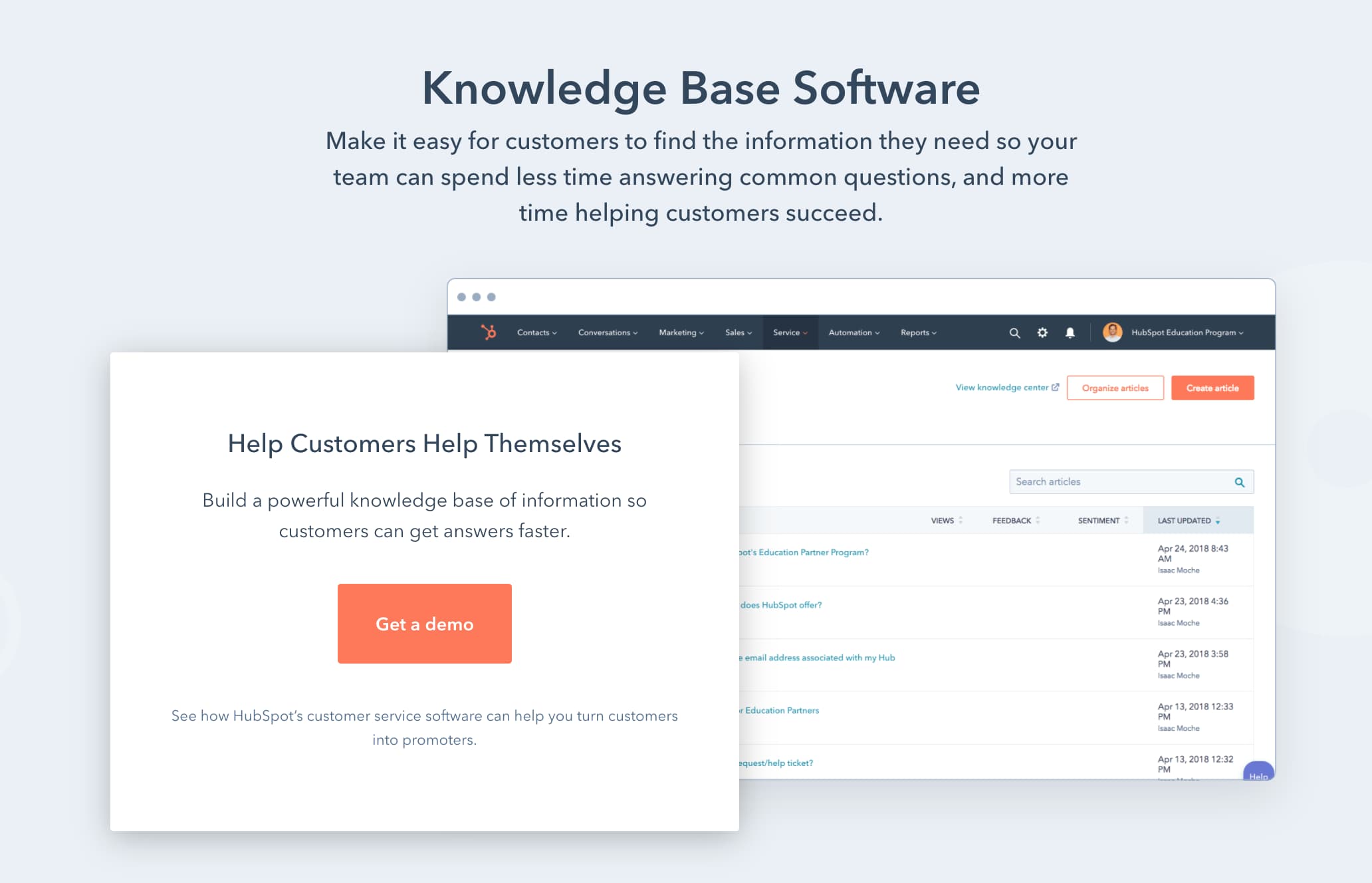 HubSpot knowledge base tool software signup page