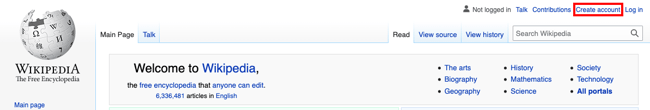 creating a wikipedia page for your company: create an account