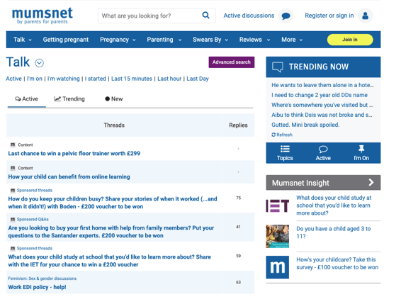 Mumsnet community forum and discussion site