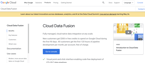 exemple de logiciel d'ingestion et d'intégration de données de fusion de données dans le cloud google