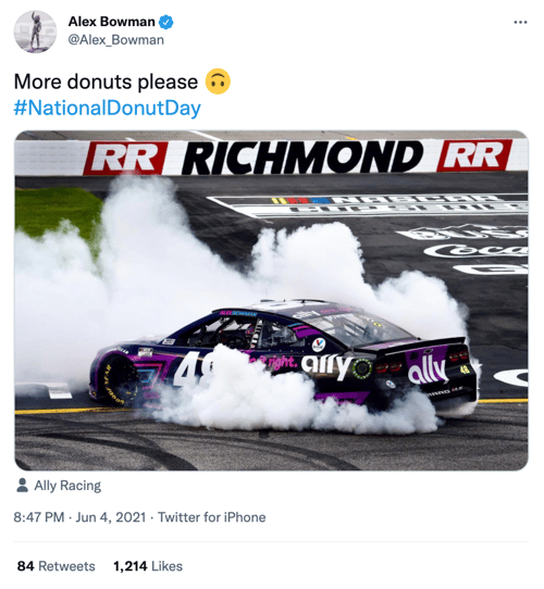 Alex bowman Ulusal Donut Günü sosyal medya tatil tweet'i