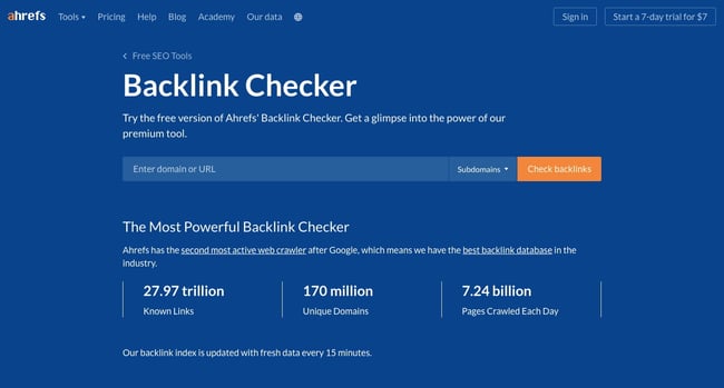web optimization tool: ahrefs Backlink Checker