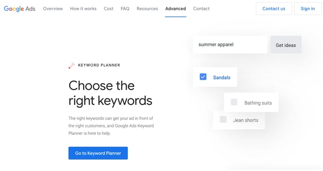 web optimization tool: Google Keyword Planner