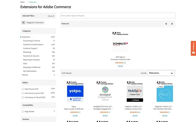 CMS examples: Magento extensions marketplace