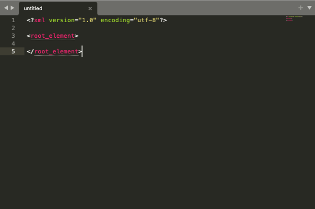 how to create xml file: xml file with declaration and root element in sublime text editor