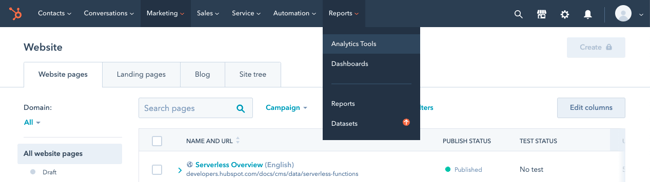 How to Check Website Traffic in CMS Hub: click reports > analytics