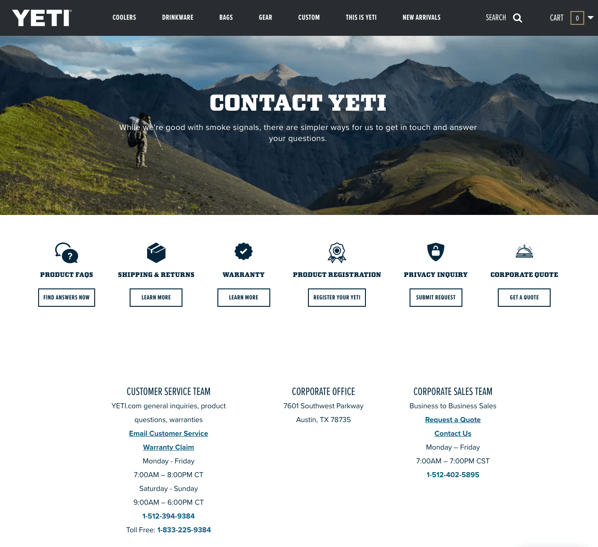 Best Contact Us Pages: Yeti