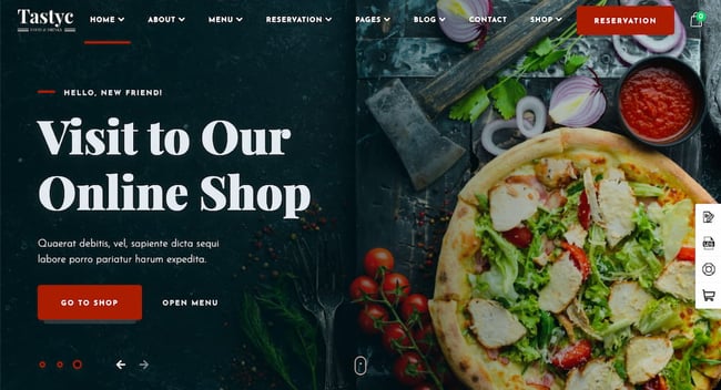 restaurant wordpress themes: Tastyc demo encourages visitors to go to online shop