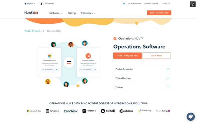 data cleaning tool Operations Hub's landing page features accordion menu