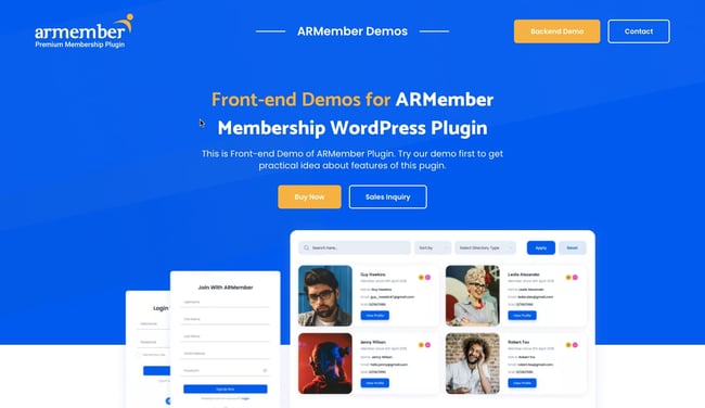 BuddyBoss alternative ARMember with demo of membership login page and user profiles