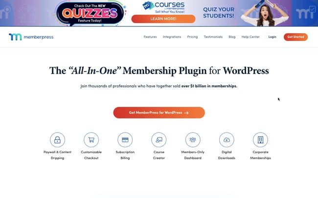 BuddyBoss alternative Memberpress homepage with key features listed